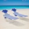 2 Pack, Blue & White Stripe, Folding Backpack Face-Down Beach Fabric Lounger.